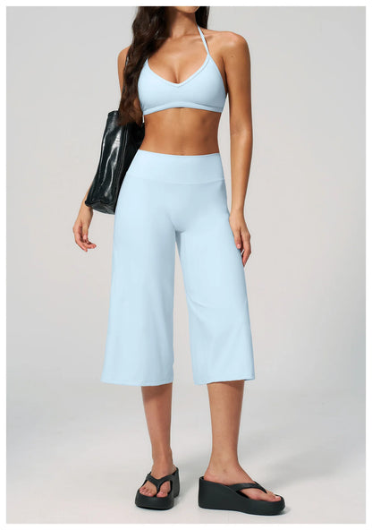 Summer Sports Pants Women Capri Pants Wide Leg Yoga Cropped High Waist Workout Seven Pant Female Running Legging Fitness Shorts