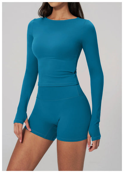 Women Yoga T-shirts Fitness Sports Long Sleeve Running High Elastic Workout Shirts Gym Sports Shirts Female Crop Top Yoga Tops