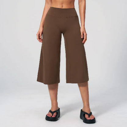 Summer Sports Pants Women Capri Pants Wide Leg Yoga Cropped High Waist Workout Seven Pant Female Running Legging Fitness Shorts