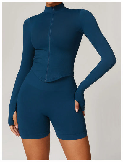 Outdoor Sports Long Sleeved Women's Slim Yoga Quick Dry Tight Fitting Quick Drying Stand Up Collar Jacket Running Fitness Jacket