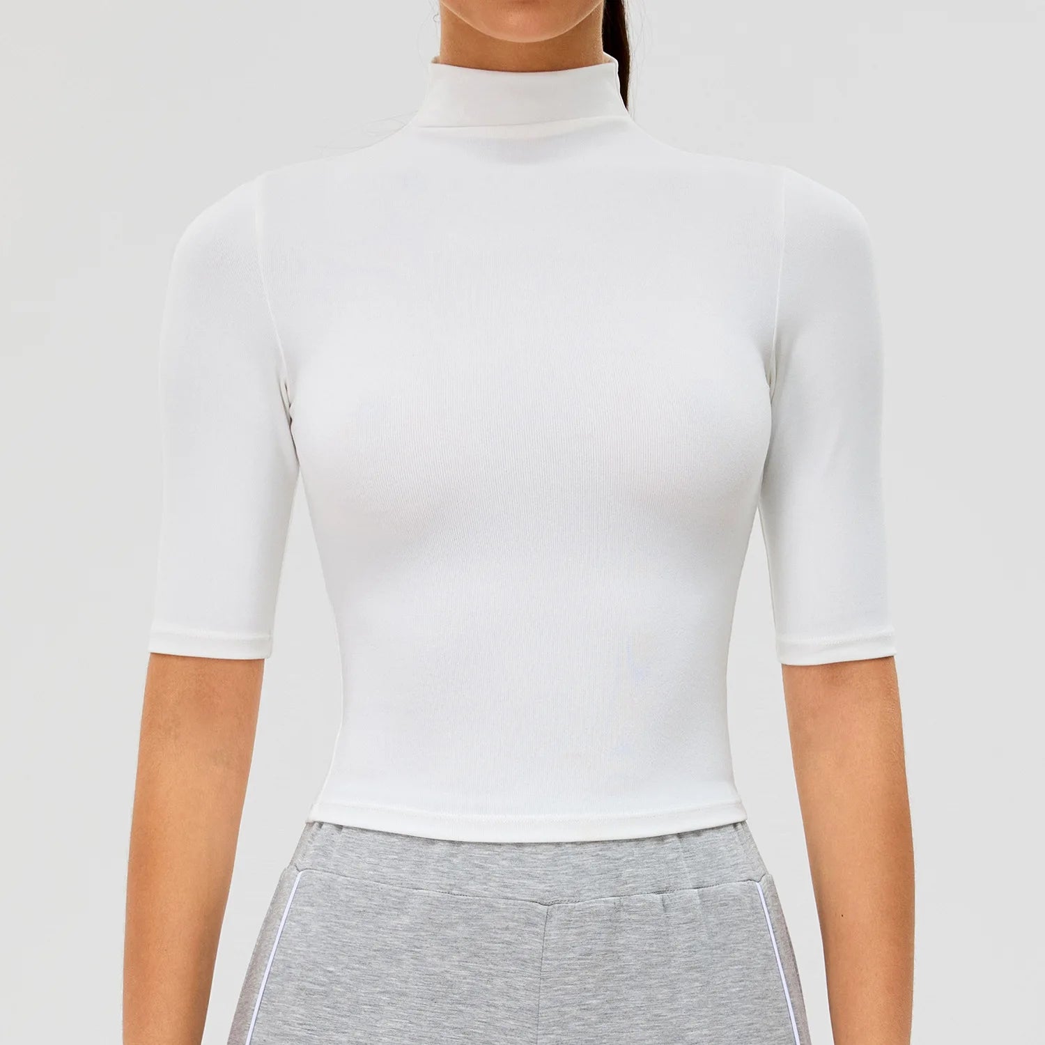 2026 New Edition Women's Sports Running Sweat Absorbing Skinny Yoga Clothes Quick Drying Clothes Short High Neck Sleeved T-shirt