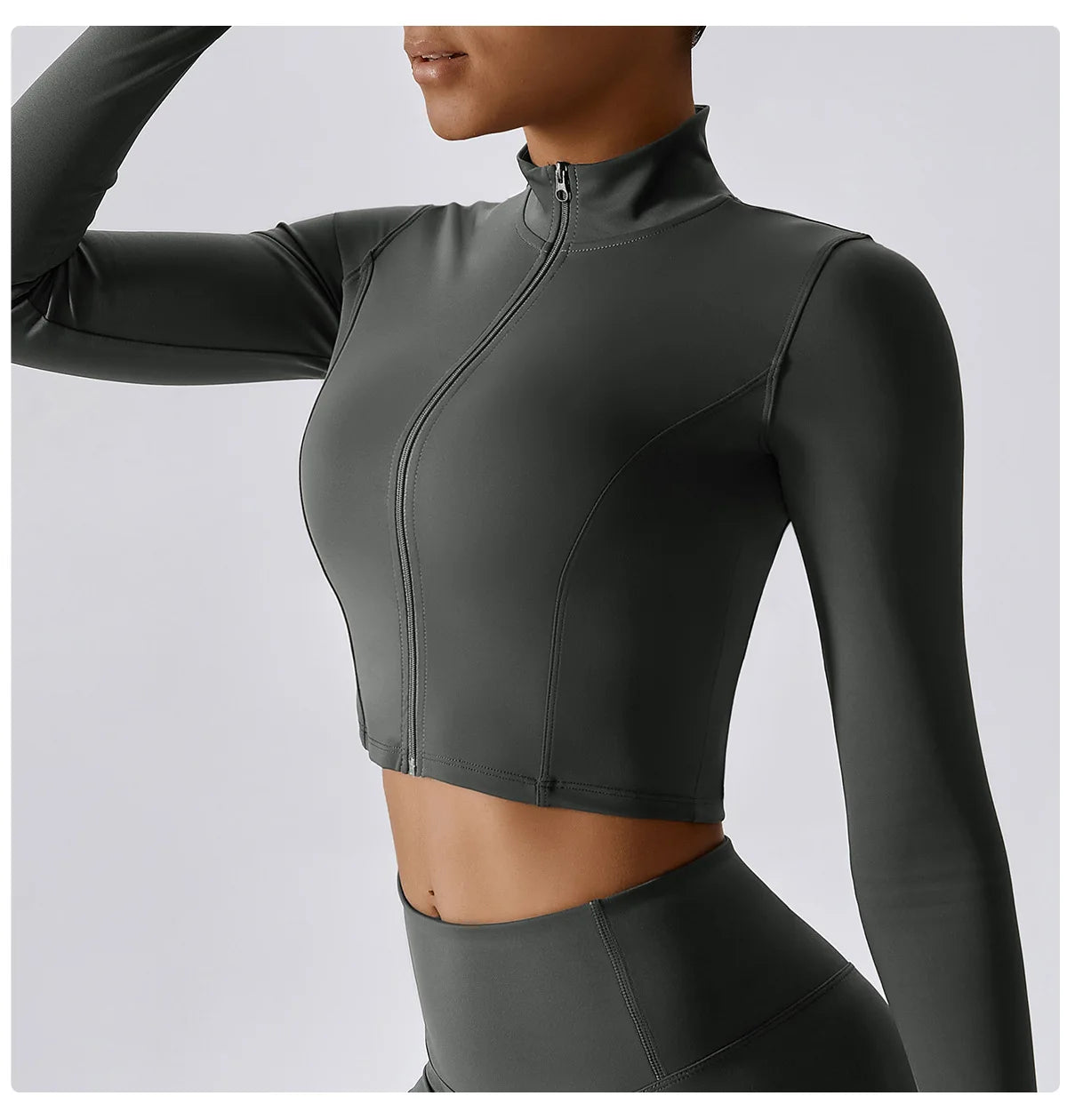 Zipper Cardigan Stand Up Collar Jacket Outdoor Sports Long Sleeved Women Slim Yoga Clothes Quick Dry Running Fitness Jacket Top