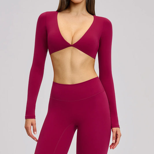 Women's Crop Tops Yoga T-shirts Solid Sports Top Long Sleeve Quick Dry Fitness Gym Sport Wear Running Shirts Sexy Exposed Navel