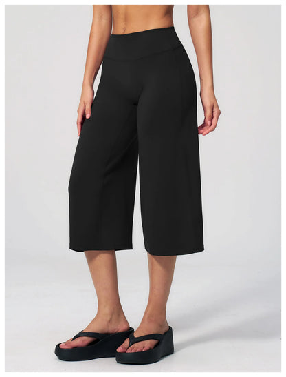 Summer Sports Pants Women Capri Pants Wide Leg Yoga Cropped High Waist Workout Seven Pant Female Running Legging Fitness Shorts