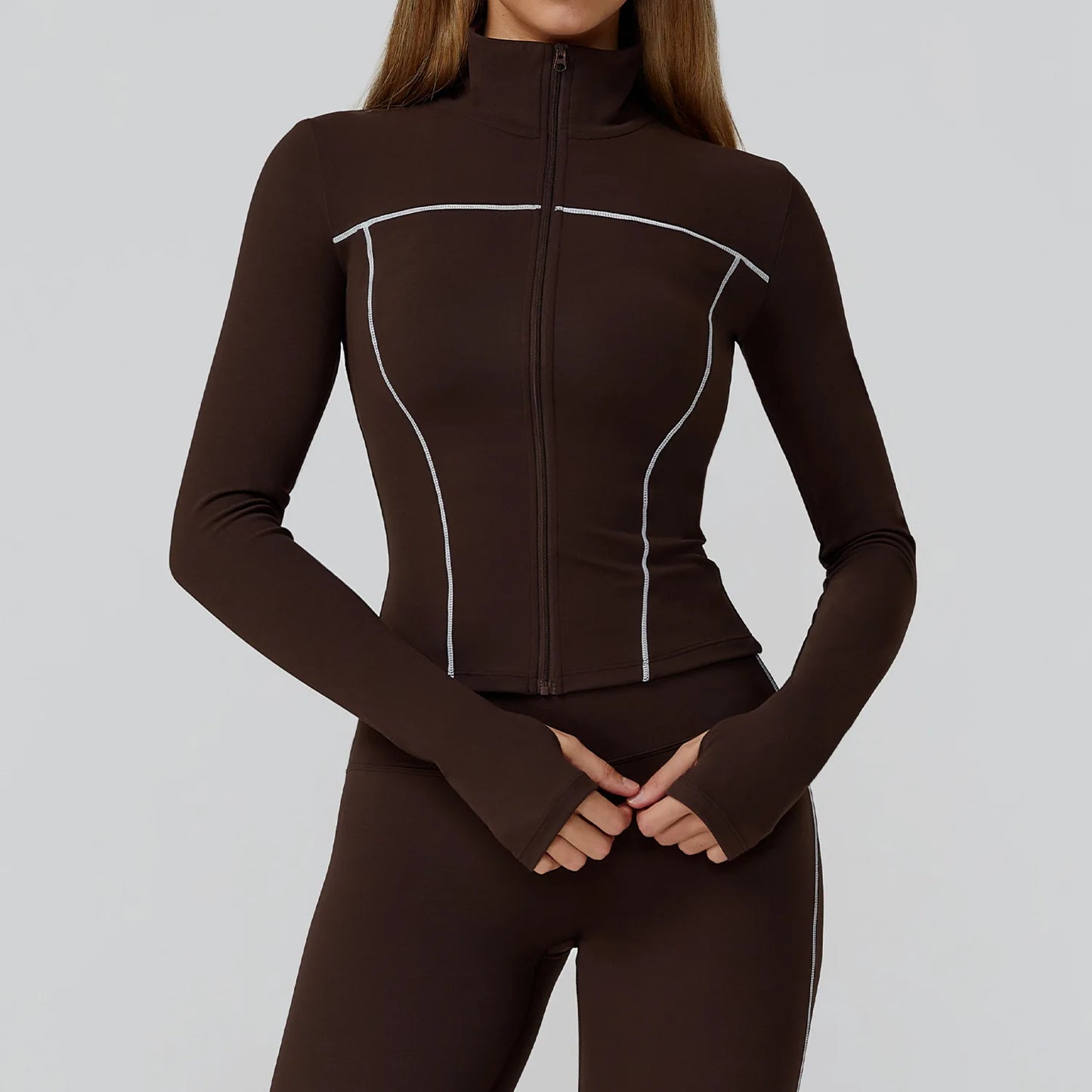 Women Zip Fitness Clothes Long Sleeve Sports Jacket Stand-up Collar Yoga Shirt Quick Dry Gym Top Outdoors Sunscreen Running Coat