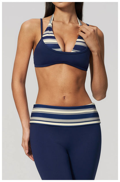 Women's Striped Yoga Bra Breathable Sports Underwear Shockproof Workout Top Sexy Polka Dot Bra Beautiful Back Sports Yoga Top