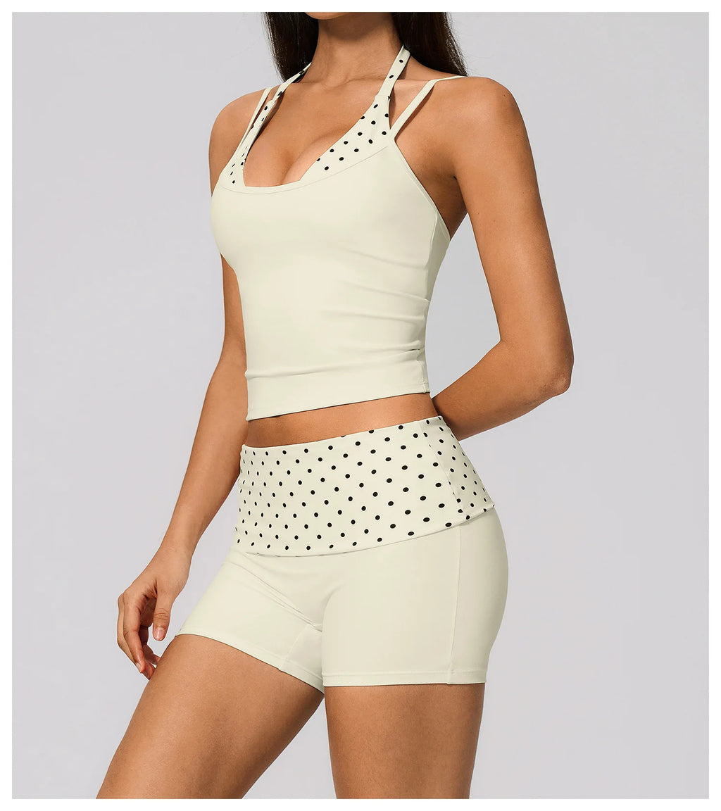 Polka Dot Yoga Tank Top Shockproof Striped Fitness Bra Gym Workout Vest Breathable Sport Top Halter Beautiful Back Sport Vest