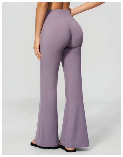 Summer Solid Color Flared Pants Women Breathable Yoga Pants High Waist Butt Lift Sports Pants Scrunch Butt Flared Trousers