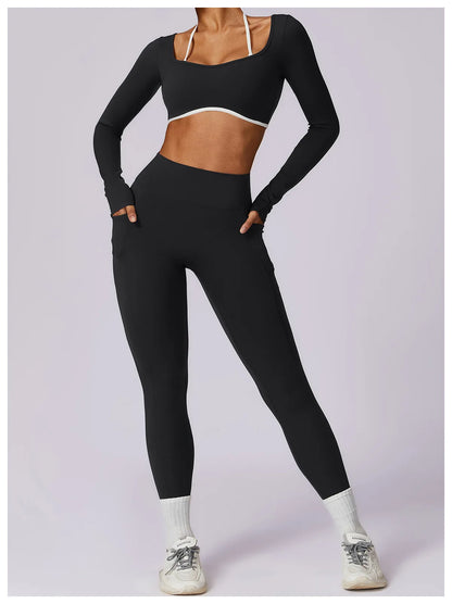 Women's Solid Sport Shirts High Elastic Gym Yoga Top Breathable Long Sleeve Yoga Top Slim Fitness Sports Dry Sportswear Yoga Top