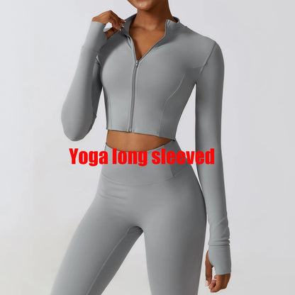 Zipper Cardigan Stand Up Collar Jacket Outdoor Sports Long Sleeved Women Slim Yoga Clothes Quick Dry Running Fitness Jacket Top