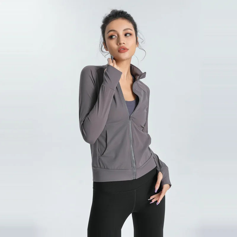 New Women's Slim Fit Lightweight Jackets Women's Full Zip-up Yoga Sports Running Jacket with Thumb Holes for Workout