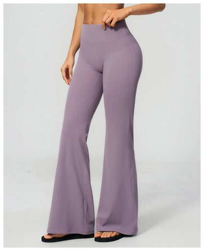 Summer Solid Color Flared Pants Women Breathable Yoga Pants High Waist Butt Lift Sports Pants Scrunch Butt Flared Trousers