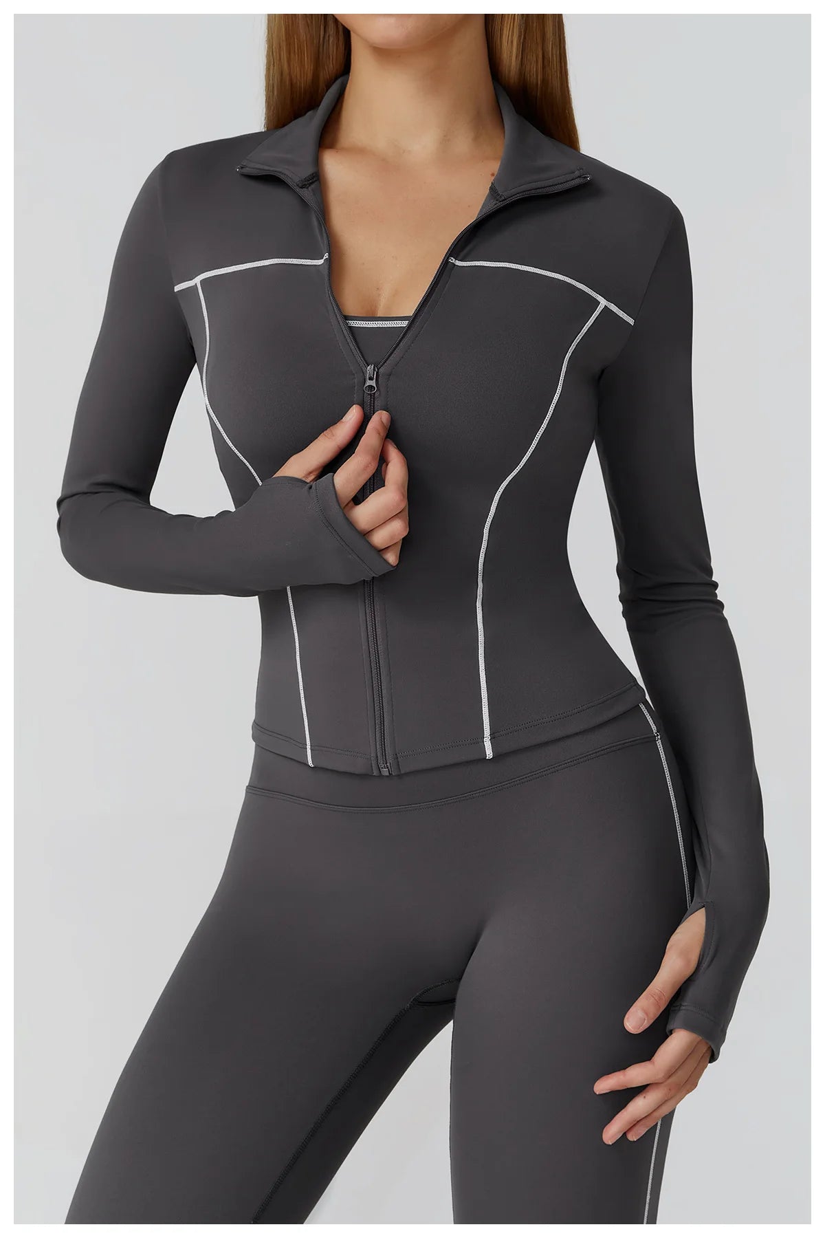 Women Zip Fitness Clothes Long Sleeve Sports Jacket Stand-up Collar Yoga Shirt Quick Dry Gym Top Outdoors Sunscreen Running Coat