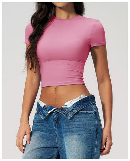Summer Gym Crop Tops Women Yoga T-shirts Fitness Short Sleeved Workout Shirts Gym Sports Shirts Female Running Active Yoga Wea