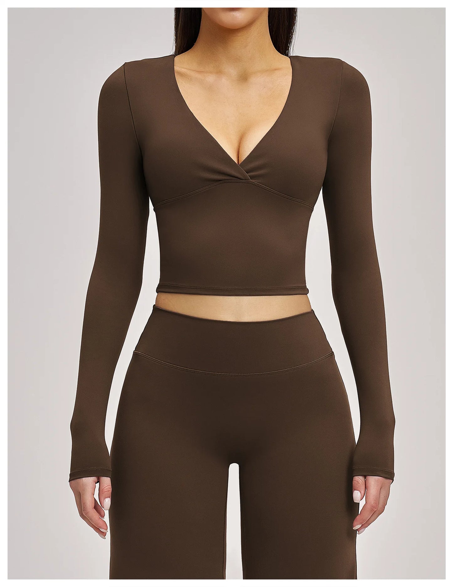 Women's Yoga T-Shirt Deep V Long Sleeve Sports Tops Gym Workout Shirts Breathable Fitness Yoga Top Female Running Push Up Shirts