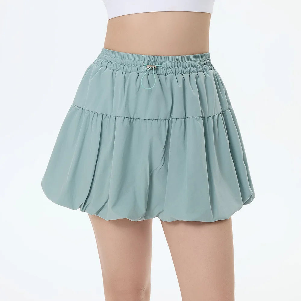 Women Yoga Puff Skirt Women Tennis Pleated Skirt with Inner Lining High Waist Double Layer Design Sport Sexy Fitness Yoga Shorts