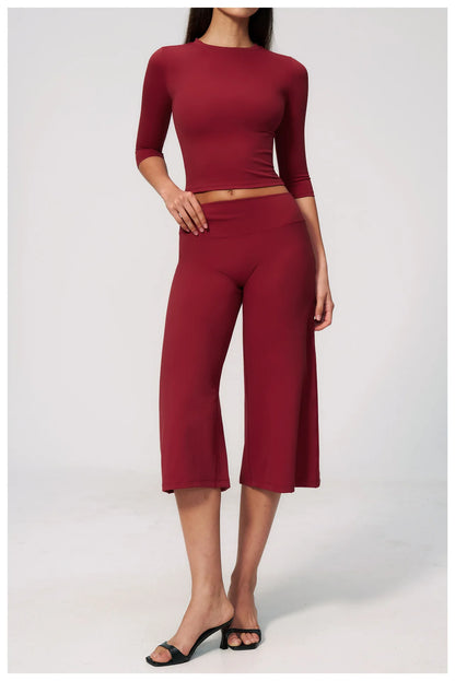 Summer Sports Pants Women Capri Pants Wide Leg Yoga Cropped High Waist Workout Seven Pant Female Running Legging Fitness Shorts