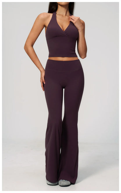Summer Solid Color Flared Pants Women Breathable Yoga Pants High Waist Butt Lift Sports Pants Scrunch Butt Flared Trousers