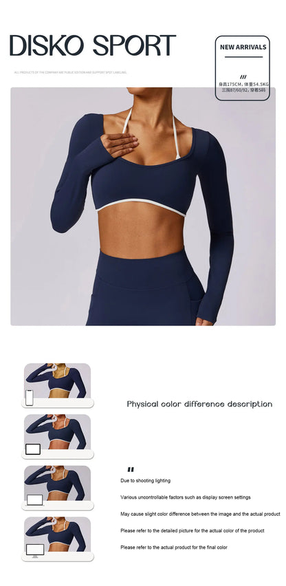 Women's Solid Sport Shirts High Elastic Gym Yoga Top Breathable Long Sleeve Yoga Top Slim Fitness Sports Dry Sportswear Yoga Top