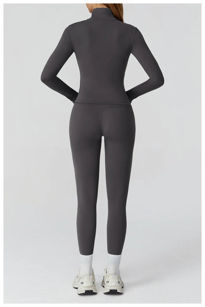 Women Zip Fitness Clothes Long Sleeve Sports Jacket Stand-up Collar Yoga Shirt Quick Dry Gym Top Outdoors Sunscreen Running Coat
