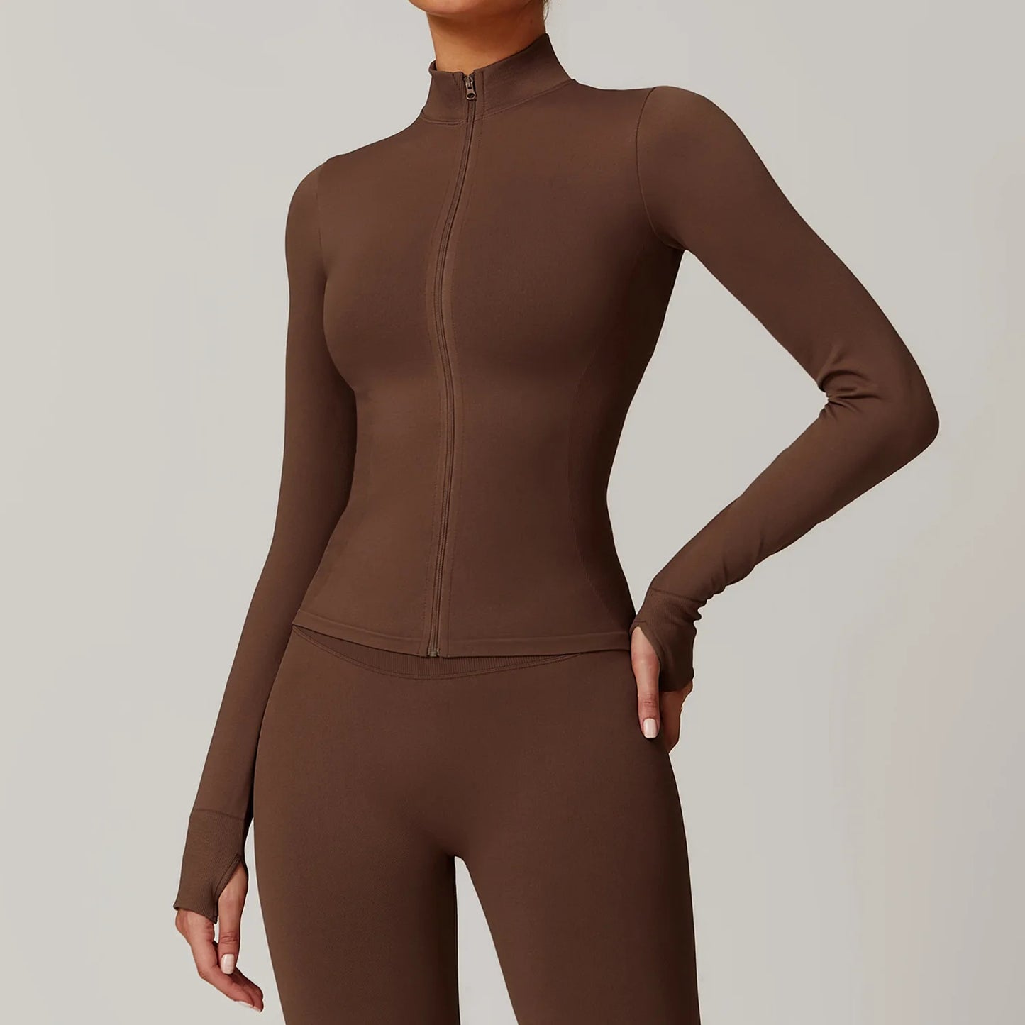 Women Zipper Yoga Long Sleeve Seamless Crop Tops Female Gym Jacket Yoga T-shirts Solid Sports Top Running Workout Athletic Wear