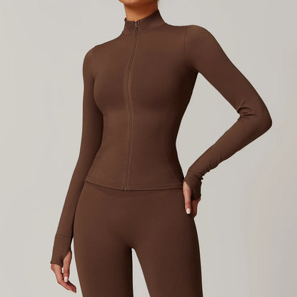 Women Zipper Yoga Long Sleeve Seamless Crop Tops Female Gym Jacket Yoga T-shirts Solid Sports Top Running Workout Athletic Wear