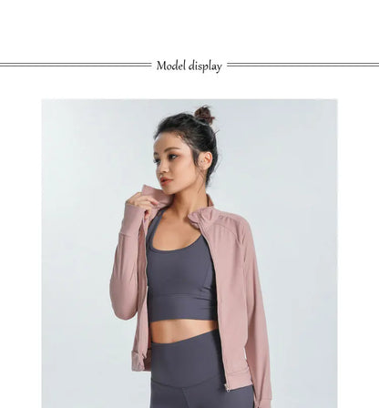 New Women's Slim Fit Lightweight Jackets Women's Full Zip-up Yoga Sports Running Jacket with Thumb Holes for Workout