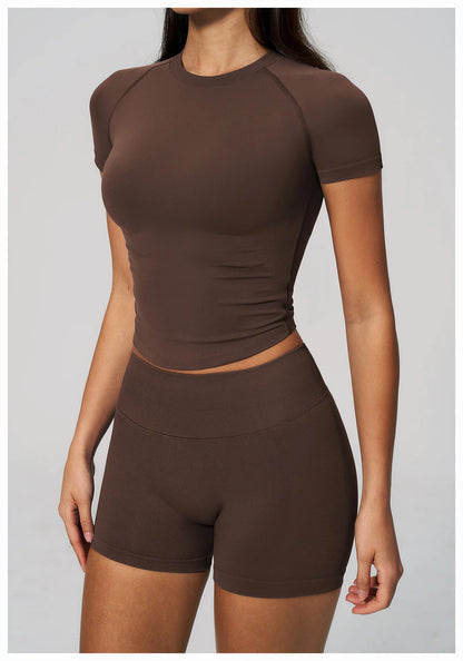 Yoga Shirts Women Seamless Fitness Short Sleeve Top Gym Workout Yoga T-Shirts Quick Dry Breathable Cycling Running Sport Tee Top