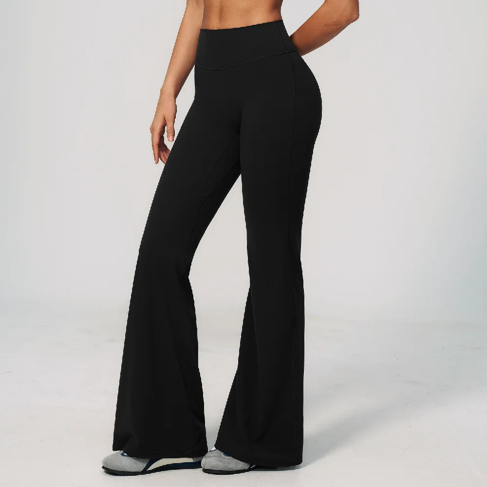 Summer Solid Color Flared Pants Women Breathable Yoga Pants High Waist Butt Lift Sports Pants Scrunch Butt Flared Trousers