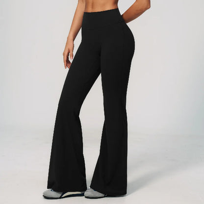 Summer Solid Color Flared Pants Women Breathable Yoga Pants High Waist Butt Lift Sports Pants Scrunch Butt Flared Trousers