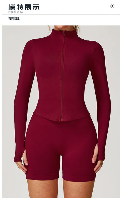 Outdoor Sports Long Sleeved Women's Slim Yoga Quick Dry Tight Fitting Quick Drying Stand Up Collar Jacket Running Fitness Jacket