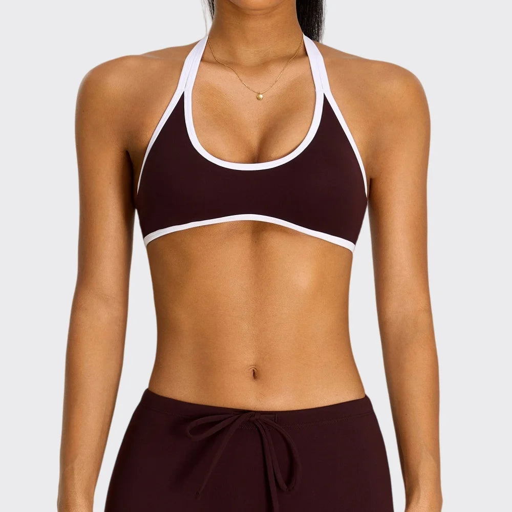 Summer Halter Yoga Bra Women Color Blocking Sports Underwear Gym Top Shockproof Fitness Push Up Workout Sports Bra Yoga Crop Top