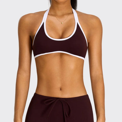 Summer Halter Yoga Bra Women Color Blocking Sports Underwear Gym Top Shockproof Fitness Push Up Workout Sports Bra Yoga Crop Top
