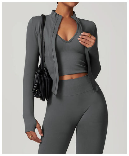 New Zipper Sports Top Women Gym Long Sleeve for Fitness Seamless Coat  Clothing Running Workout Tights Gym Tops Yoga Shirts