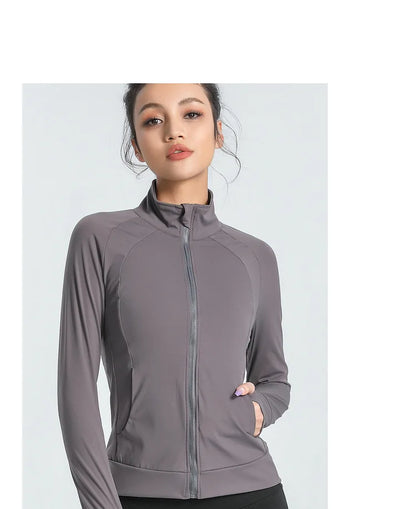 New Women's Slim Fit Lightweight Jackets Women's Full Zip-up Yoga Sports Running Jacket with Thumb Holes for Workout