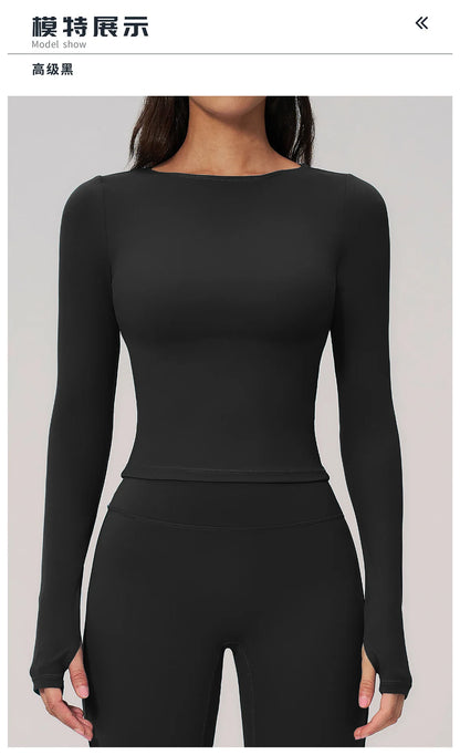 Women Yoga T-shirts Fitness Sports Long Sleeve Running High Elastic Workout Shirts Gym Sports Shirts Female Crop Top Yoga Tops