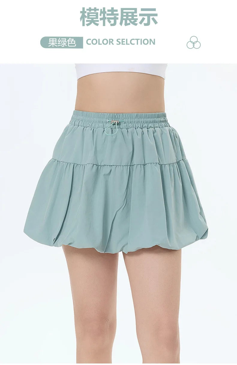Women Yoga Puff Skirt Women Tennis Pleated Skirt with Inner Lining High Waist Double Layer Design Sport Sexy Fitness Yoga Shorts