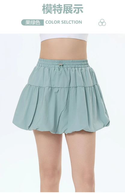 Women Yoga Puff Skirt Women Tennis Pleated Skirt with Inner Lining High Waist Double Layer Design Sport Sexy Fitness Yoga Shorts