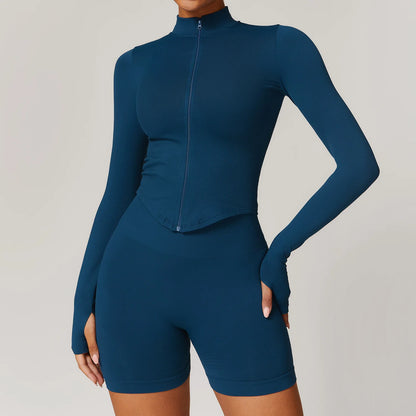 New Zipper Sports Top Women Gym Long Sleeve for Fitness Seamless Coat  Clothing Running Workout Tights Gym Tops Yoga Shirts