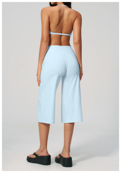 Summer Sports Pants Women Capri Pants Wide Leg Yoga Cropped High Waist Workout Seven Pant Female Running Legging Fitness Shorts