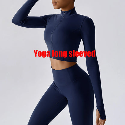 Zipper Cardigan Stand Up Collar Jacket Outdoor Sports Long Sleeved Women Slim Yoga Clothes Quick Dry Running Fitness Jacket Top