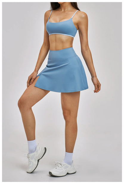 Outdoor Sports Yoga Skirt  Yoga Quick Drying A-line Skirt Women's Badminton Tennis Skirt Summer Cool and Anti Glare Lined Shorts