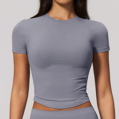Yoga Shirts Women Seamless Fitness Short Sleeve Top Gym Workout Yoga T-Shirts Quick Dry Breathable Cycling Running Sport Tee Top