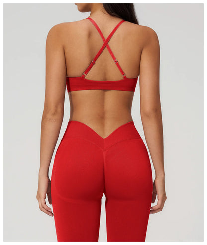 Summer Seamless Yoga Bra Women Fitness Workout Top Cross Back Strap Sports Underwear Female Breathable Running Cycling Gym Top
