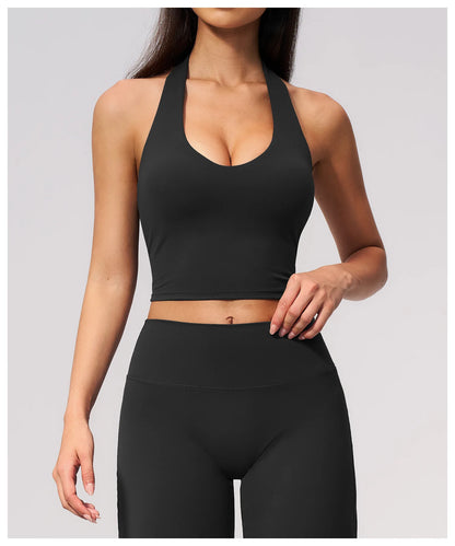 Summer New Yoga Bra Women Sports Shockproof Bra Sexy V-Neck Fitness Underwear Female Backless Sports Bra Gym Push Up Workout Top