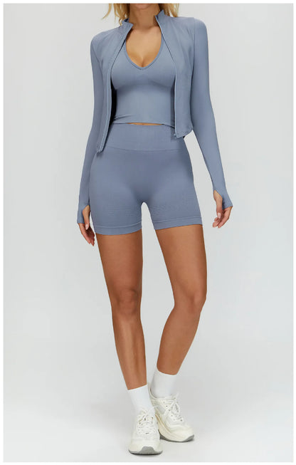 Outdoor Sports Long Sleeved Women's Slim Yoga Quick Dry Tight Fitting Quick Drying Stand Up Collar Jacket Running Fitness Jacket