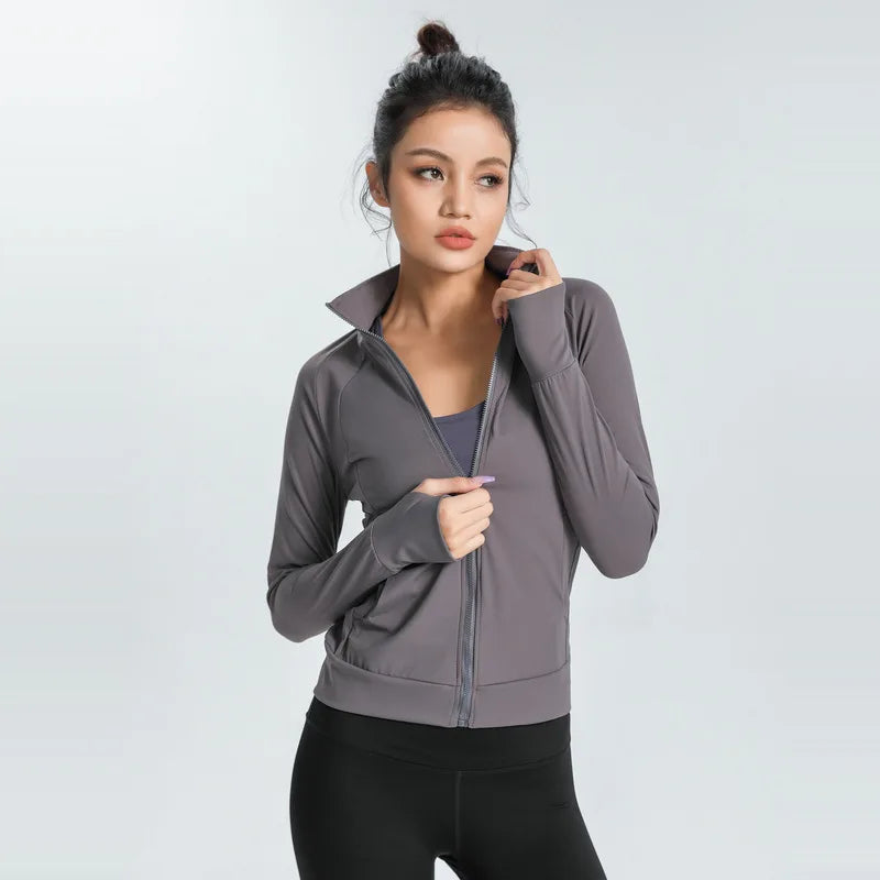New Women's Slim Fit Lightweight Jackets Women's Full Zip-up Yoga Sports Running Jacket with Thumb Holes for Workout