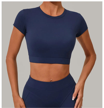 Women Yoga Top Sport T-Shirts Exercise Fitness Clothes Short Sleeve Yoga Shirt Gym Top Running Quick Drying Workout Sport Top