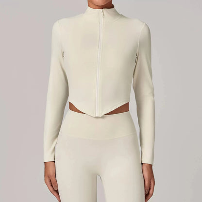 Sportswear Woman Gym Long Sleeved Women Slim Yoga Clothe Running Fitness Quick Dry Zipper Cardigan Stand Up Collar Sports Jacket
