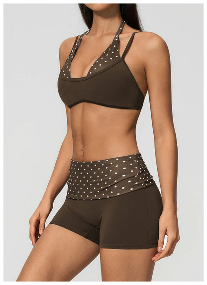 Women's Striped Yoga Bra Breathable Sports Underwear Shockproof Workout Top Sexy Polka Dot Bra Beautiful Back Sports Yoga Top